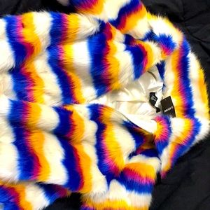 Very colorful fur like jacket never worn..